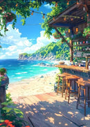 GobekUsa "Blue Beach Cabin Forest Canvas Wall Art"