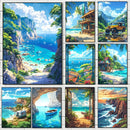 GobekUsa "Blue Beach Cabin Forest Canvas Wall Art"