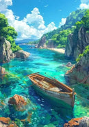 GobekUsa "Blue Beach Cabin Forest Canvas Wall Art"