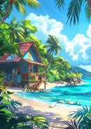 GobekUsa "Blue Beach Cabin Forest Canvas Wall Art"