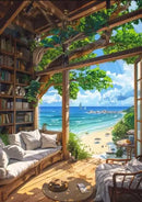 GobekUsa "Blue Beach Cabin Forest Canvas Wall Art"