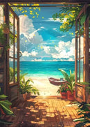 GobekUsa "Blue Beach Cabin Forest Canvas Wall Art"