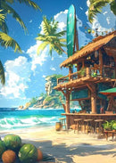 GobekUsa "Blue Beach Cabin Forest Canvas Wall Art"