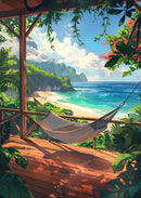 GobekUsa "Blue Beach Cabin Forest Canvas Wall Art"