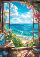 GobekUsa "Blue Beach Cabin Forest Canvas Wall Art"