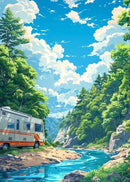 GobekUsa "Blue Beach Cabin Forest Canvas Wall Art"