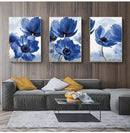 Beautiful blue floral framed wall art set for living room decor