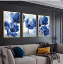 Beautiful blue floral framed wall art set for living room decor