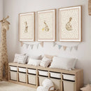 Bohemian beige & cream rabbit wall art set – nursery framed prints by Decorbites