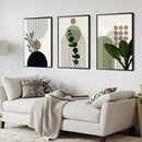 GobekUsa Bohemian Green Leaves Canvas Wall Art Trio