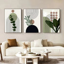GobekUsa Bohemian Green Leaves Canvas Wall Art Trio