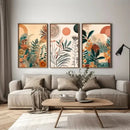Boho floral orange & green canvas art set bedroom wall decor by Decorbites
