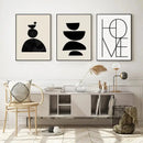 Boho geometric line black & white framed canvas set living room wall art by Decorbites