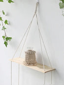 Minimalist white boho macrame wall shelf bedroom two tier wood decor by Decorbites