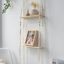 Minimalist white boho macrame wall shelf bedroom two tier wood decor by Decorbites