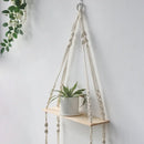 Minimalist white boho macrame wall shelf bedroom two tier wood decor by Decorbites