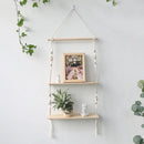 Minimalist white boho macrame wall shelf bedroom two tier wood decor by Decorbites