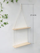 Minimalist white boho macrame wall shelf bedroom two tier wood decor by Decorbites