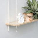 Minimalist white boho macrame wall shelf bedroom two tier wood decor by Decorbites