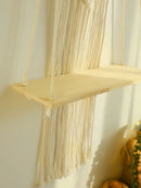 Boho beige macrame wood hanging shelf bedroom wall decor by Decorbites