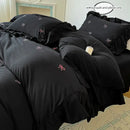 GobekUsa Bow Embroidery Bedding Set with Ruffles