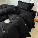 GobekUsa Bow Embroidery Bedding Set with Ruffles