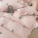 GobekUsa Bow Embroidery Bedding Set with Ruffles