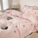 GobekUsa Bow Embroidery Bedding Set with Ruffles