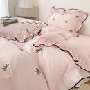 GobekUsa Bow Embroidery Bedding Set with Ruffles