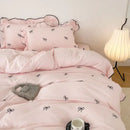 GobekUsa Bow Embroidery Bedding Set with Ruffles