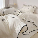 GobekUsa Bow Embroidery Bedding Set with Ruffles
