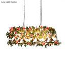 GobekUsa Brass Birdcage Island Light Fixture with 4 Bulbs and Floral Design