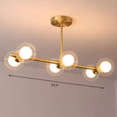 GobekUsa Brass Finish 6-Light Postmodern Linear Island Pendant with Glass Ball Shade