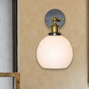 GobekUsa Brass Industrial Wall Sconce Lamp - Bubble White Glass, Single Bulb for Bedroom