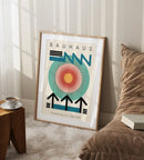 Mid century bauhaus navy & coral geometric canvas art living room