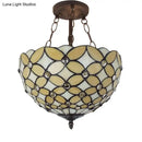 GobekUsa Bronze Tiffany Style 3-Light Ceiling Fixture - Semi Flush Mount for Bedroom with Chain and Rod, H8" x D12