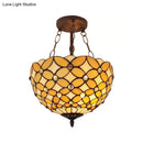 GobekUsa Bronze Tiffany Style 3-Light Ceiling Fixture - Semi Flush Mount for Bedroom with Chain and Rod, H8" x D12