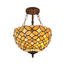 GobekUsa Bronze Tiffany Style 3-Light Ceiling Fixture - Semi Flush Mount for Bedroom with Chain and Rod, H8" x D12