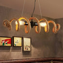 GobekUsa Brown Rope-Wrapped Helix Island Pendant: Farmhouse Edition - 2 Heads, Ideal for Restaurants and Ceilings