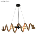 GobekUsa Brown Rope-Wrapped Helix Island Pendant: Farmhouse Edition - 2 Heads, Ideal for Restaurants and Ceilings
