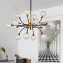 GobekUsa Bubble Suspended Lighting: Contemporary Glass Chandelier with 12/16-Lights and Elegant Curvy Arm in Black and Gold