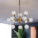 GobekUsa Bubble Suspended Lighting: Contemporary Glass Chandelier with 12/16-Lights and Elegant Curvy Arm in Black and Gold