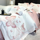 GobekUsa Butterfly Embroidery 100% Egyptian Cotton Bedding Set with Luxury Duvet Cover