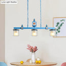 GobekUsa Cartoon 3 Bulbs Island Pendant Light with Dual Cylinder Pendulum Sky/Water Blue Glass Shades