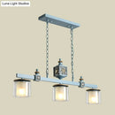 GobekUsa Cartoon 3 Bulbs Island Pendant Light with Dual Cylinder Pendulum Sky/Water Blue Glass Shades