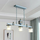 GobekUsa Cartoon 3 Bulbs Island Pendant Light with Dual Cylinder Pendulum Sky/Water Blue Glass Shades