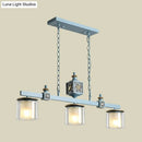 GobekUsa Cartoon 3 Bulbs Island Pendant Light with Dual Cylinder Pendulum Sky/Water Blue Glass Shades