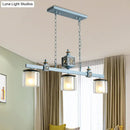GobekUsa Cartoon 3 Bulbs Island Pendant Light with Dual Cylinder Pendulum Sky/Water Blue Glass Shades