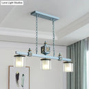 GobekUsa Cartoon 3 Bulbs Island Pendant Light with Dual Cylinder Pendulum Sky/Water Blue Glass Shades