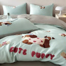 GobekUsa Cartoon Embroidered Cotton Bedding Set with Ice Silk Cooling Technology